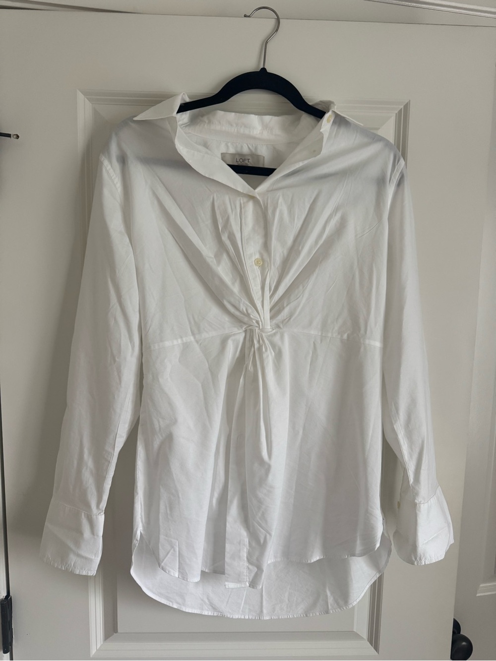 LOFT White Twist-Front Button Down Blouse - Picture 1 of 4